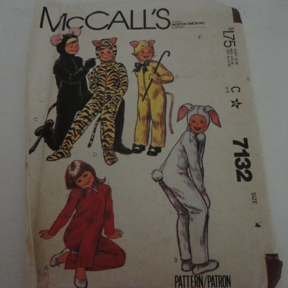 Vintage 7132 McCall's Children Bunny Cat costume